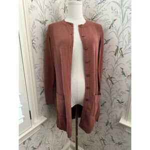 Isaac Mizrahi Live! Long Button Front Cardigan Sweater XS CORAL Cotton